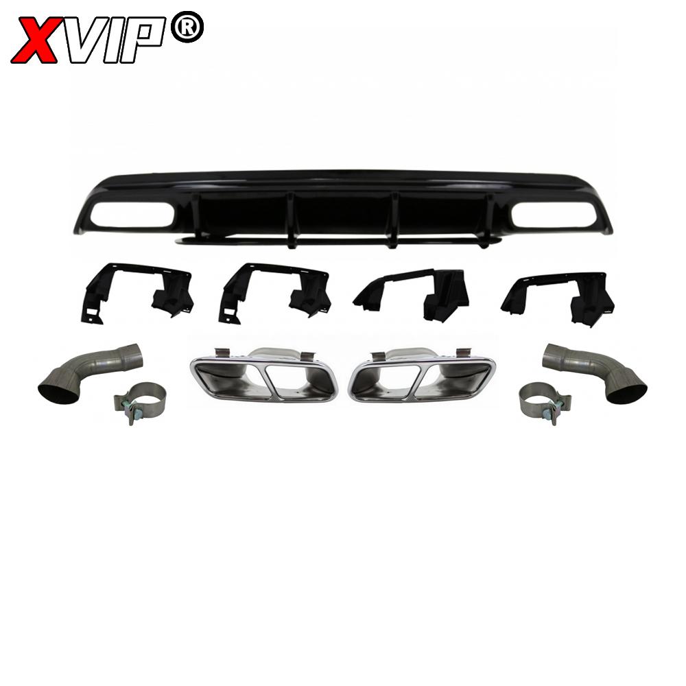 XVIP Red Glossy Black Rear Diffuser With Exhaust Pipe For Mercedes Benz A-Class W176 A200 A45 AMG 2013-18 Bumper Car Accessories