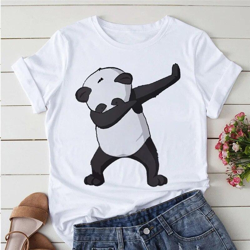 Summer Tshirts Cartoon T shirt women Kawaii Panda Yoga Print Cute Women tee-shirt Short Sleeve Tee Ladies Casual Tops T-shirt