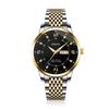 Business Men Watch Quartz Movement Dual Calendar Week Date Steel Band Roman Numerals Diamond Scale Male Wrist Clock