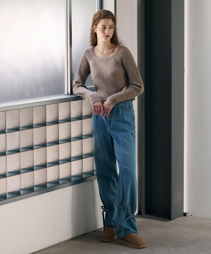 Deuloupisumeon Alpaca Volume Sleeve Square Ribbed Knit [D.Grey]