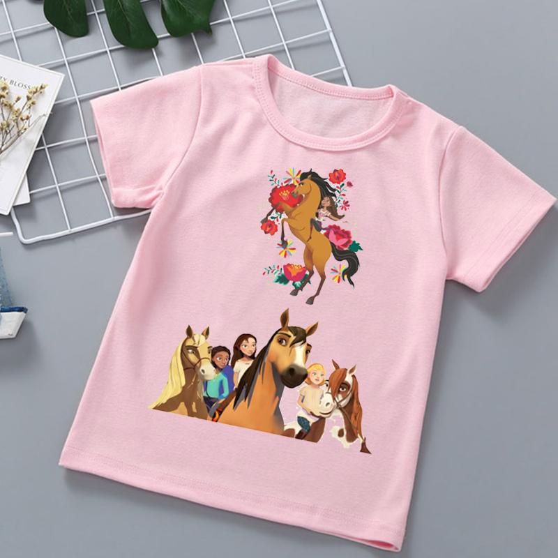 

New Hot Sale Children s Tshirts Mustang Spirit Cartoon Print Girls T-shirts Fashion Trend Baby Girls T Shirts Pink Clothing Tops 100