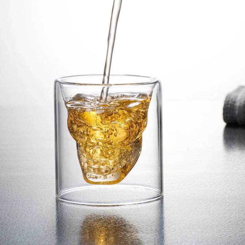 Crystal Skull Glass Cup – Double Layer Transparent Mug for Coffee, Whiskey, Wine, Beer