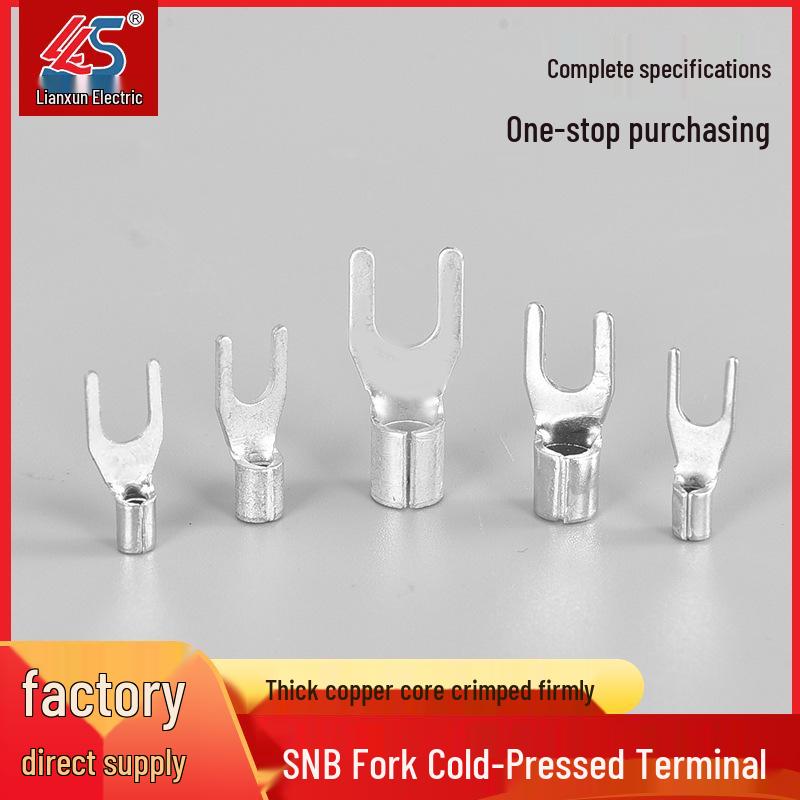 

European Cold-Pressed Pre-Insulated Fork Terminal, Y-Type Wiring Bare Terminal, Purple Copper SNB Lug 1.25mm² Fork Terminal - 5 Pack