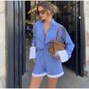 Women's Color Blocked Striped Shirt Wide Leg Shorts Set for Spring and Summer Casual Loose Fit Daily Commuting VersatileFrench Style Lady Sets