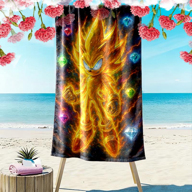 1pc SONIC Beach Towel, Soft Beach Towel Suitable for Beach Swimming, Outdoor Camping and Traveling