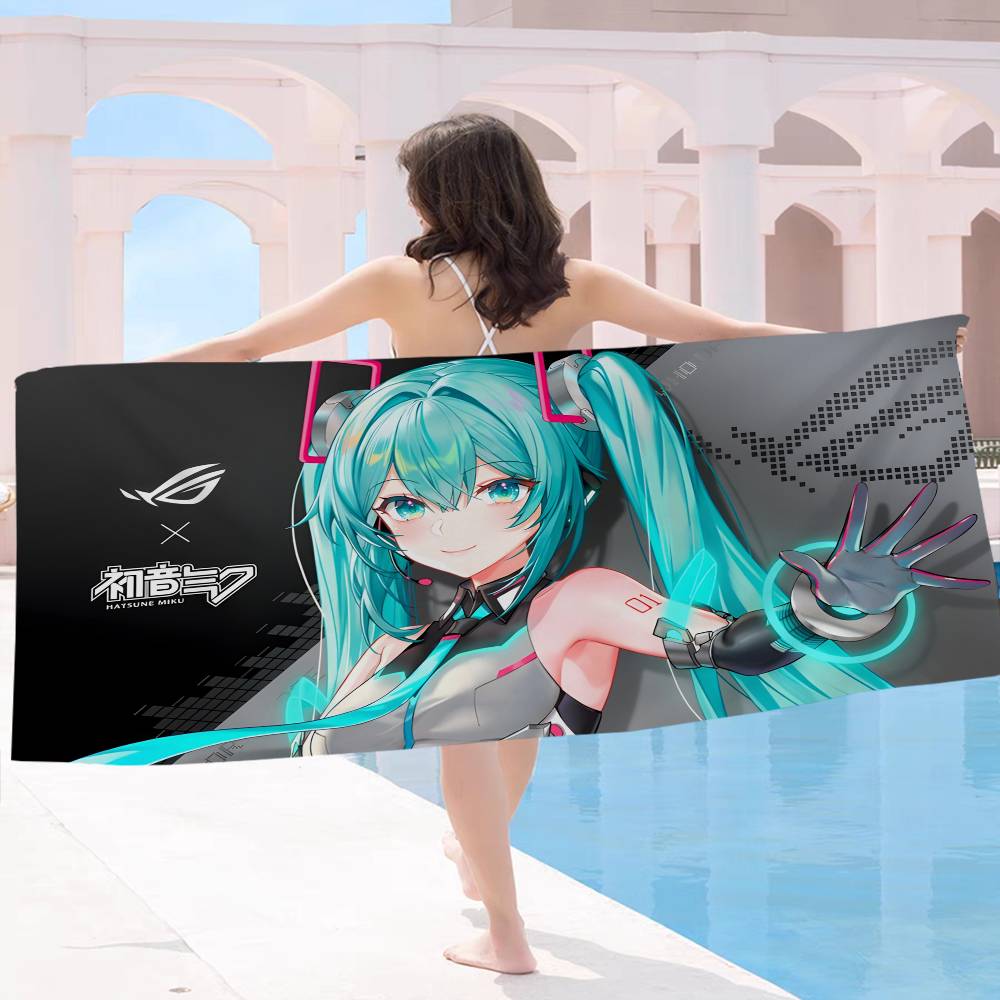 H-Hatsune M-Miku Anime Beach Swimming Towel Soft Absorbent Washcloth Children's Gifts for Kids Travel Camping Gym