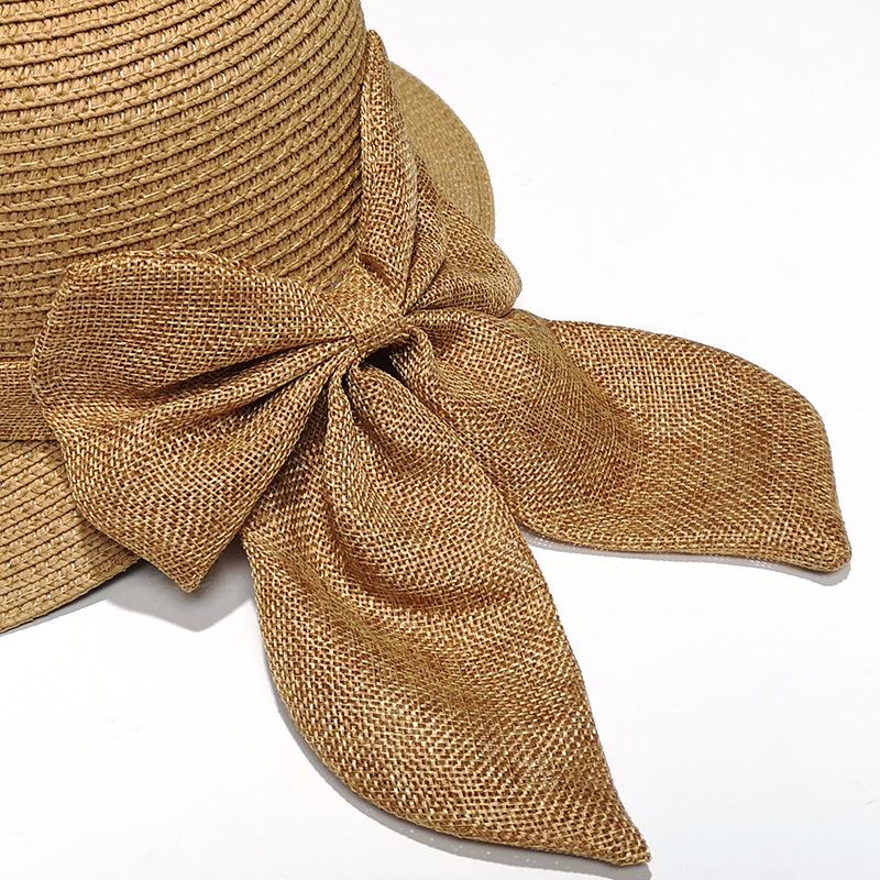 Simple Bowknot Straw Bucket Hat Elegant Solid Color Sun Hat Trendy Foldable Travel Beach Hats for Women Daily Uses Summer Outdoor
