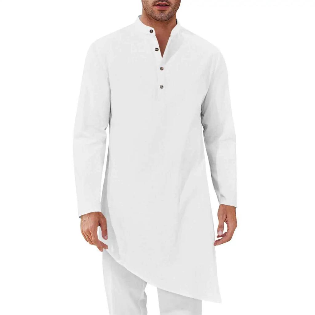 Minimalist Long Shirts Men's Shirt Robe Loose Indian & Pakistani Clothing New Chinese Casual Tops Knee-Length Casual Outerwear