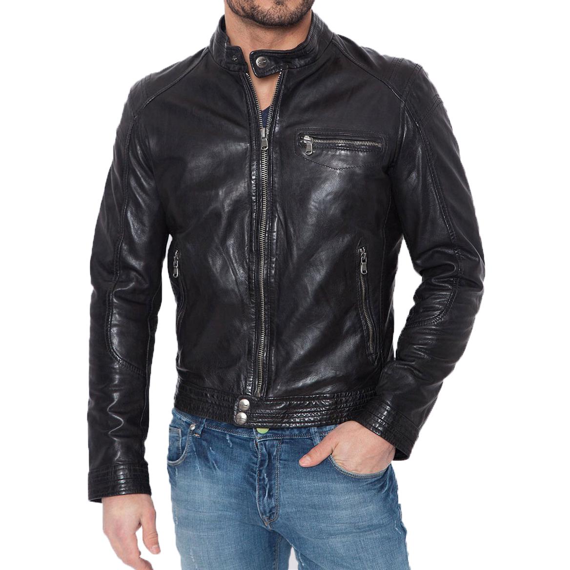 

SkinOutfit Men s Genuine Lambskin Black Leather Jacket Stylish Motorcycle Bomber Biker Outerwear MJ 186 L чорний