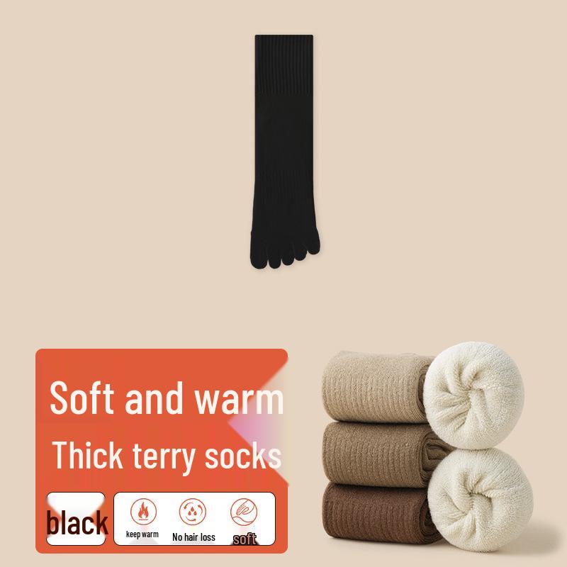 Men's Five-Finger Cotton Toe Socks - Thick, Velvet, Mid-Tube, Sweat-Absorbent, Anti-Odor, for Autumn and Winter.