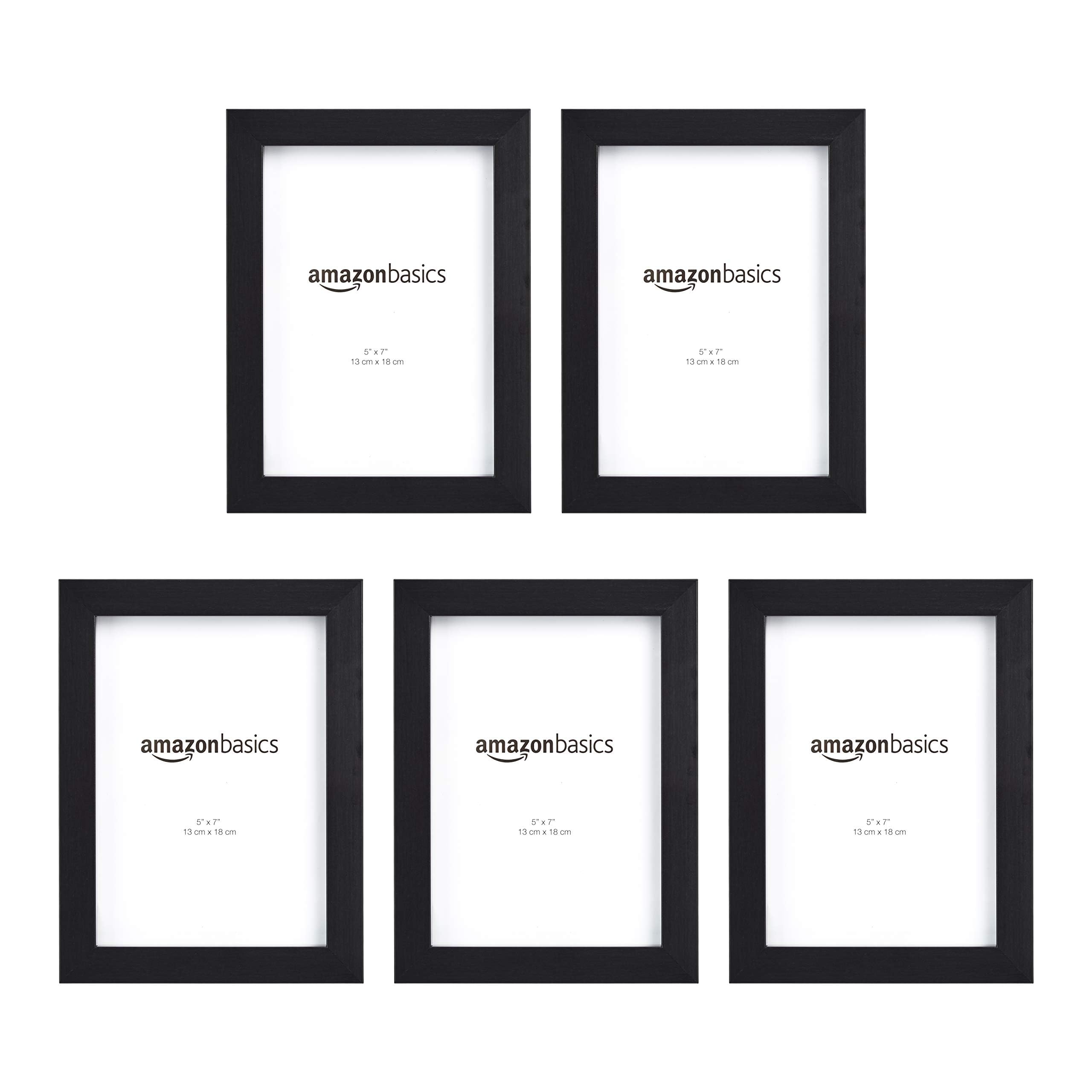 

Amazon Basics Photo Frames, 5-Piece Set, Black, Rectangular, 18cm x 13cm, Compatible with Standard Sizes