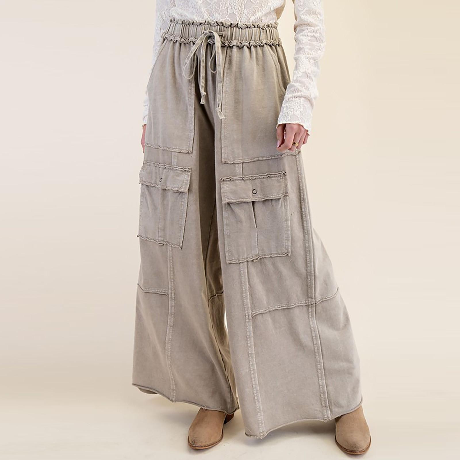 

Женские модные повседневные брюки-карго с эластичной талией и высокой талией, с большими карманами, прямые брюки и брюки XXL хаки