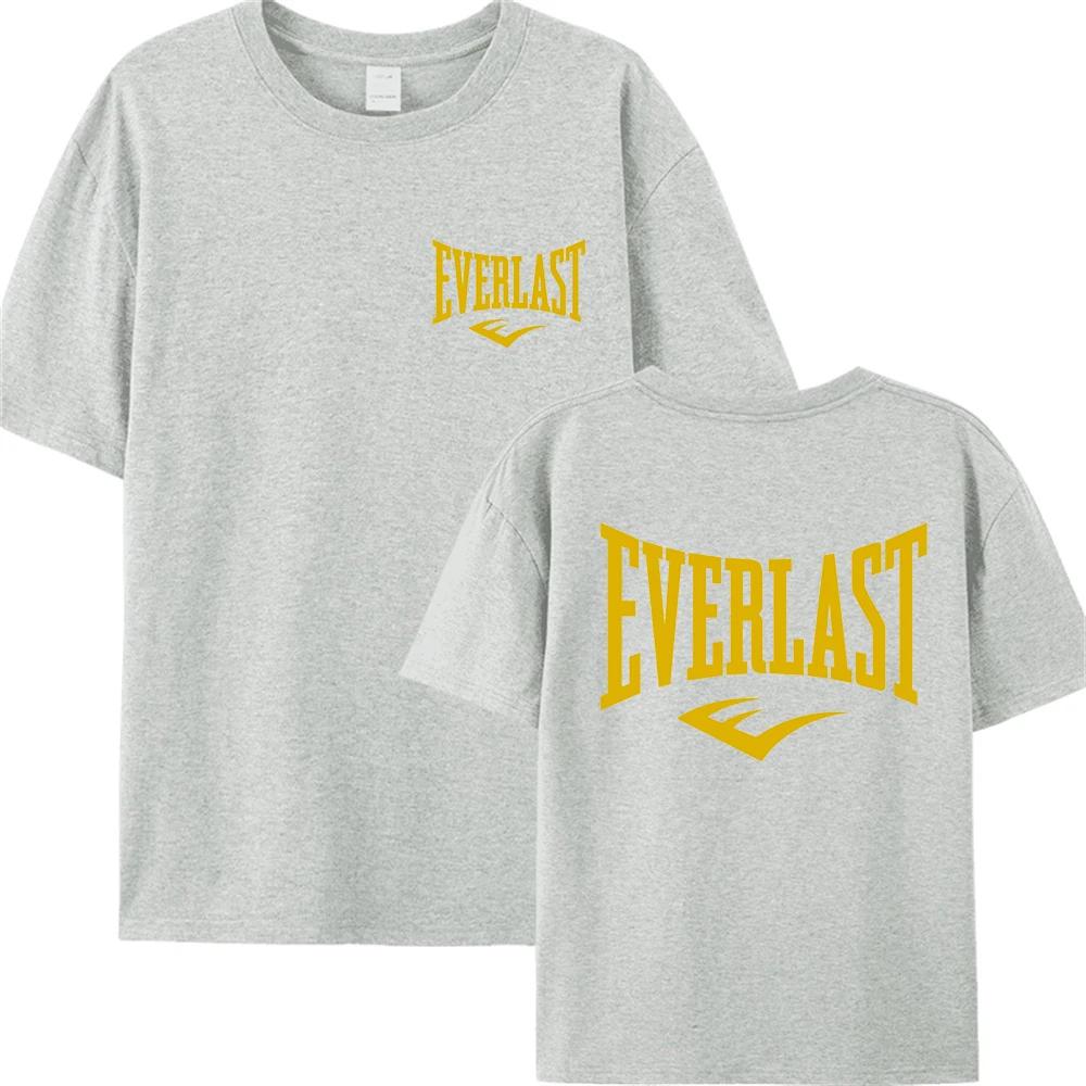 Buy All-cotton EVERLAST Boxing Logo T-shirt Men's and Women's O-collar Printed T-shirt Harajuku Street Hoodie Popular Loose One
