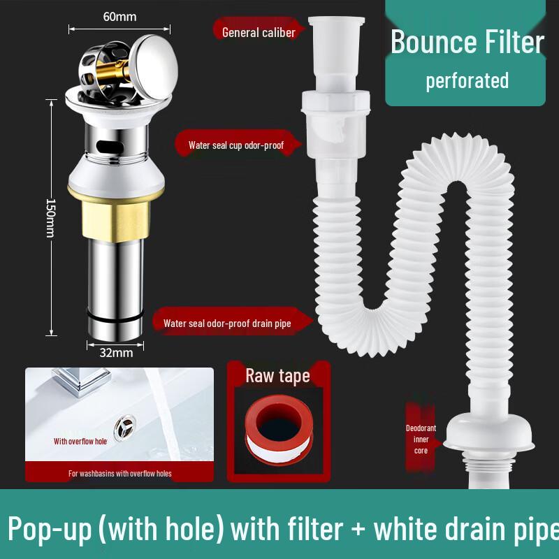 Washbasin Drain Pipe with Pop-up Filter