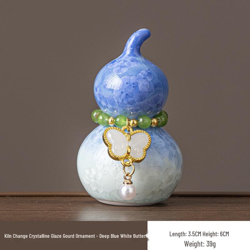 Small Ceramic Gourd Tea Ceremony Ornament with Gradient Crystal Glaze - Stylish Home Decor Gift