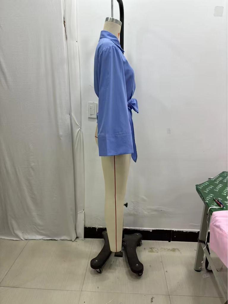 2025 Spring Women's Double-Breasted Poplin Slim Shirt with Bow Tie - European & American Style