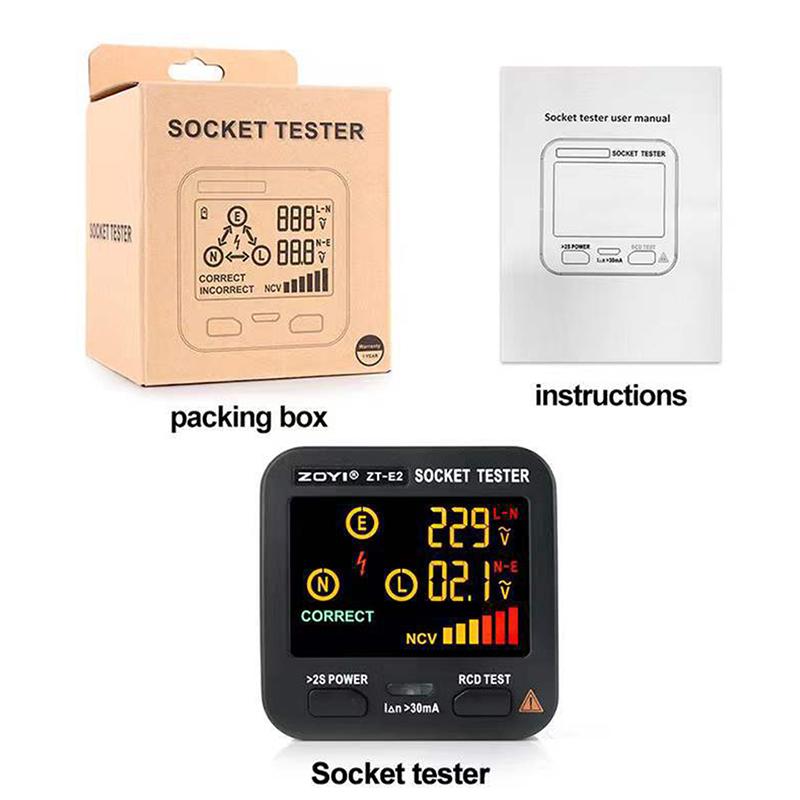 Digital Smart Socket Tester Voltage Detector RCD GFCI NCV Live Test Large Screen Outlet Checker EU US UK Plug Ground Zero Line