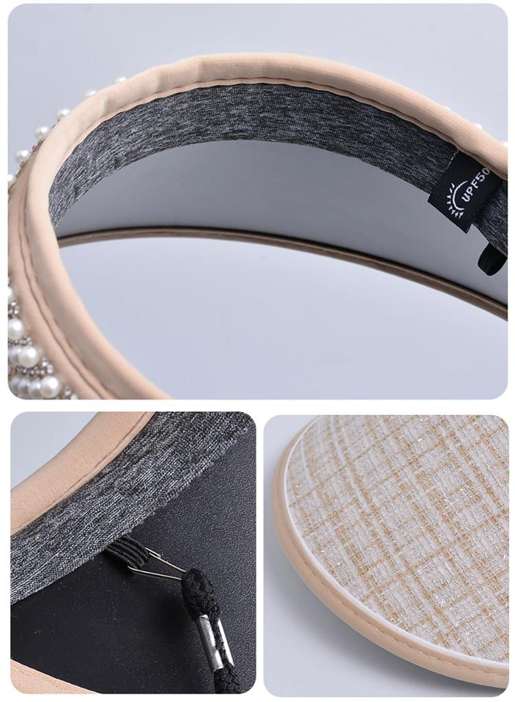 Sun visor for ladies sun UV UV wide 8433 [LeafIn] women, visor, hat, pearl, protection, protection, protection, brim, summer, cute, (A-White)