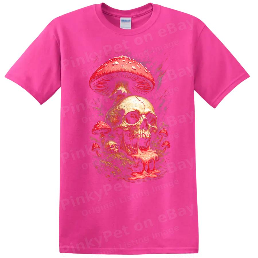 T-shirt Grafica Fungo Teschio Halloween Maglietta Horror Spaventosa