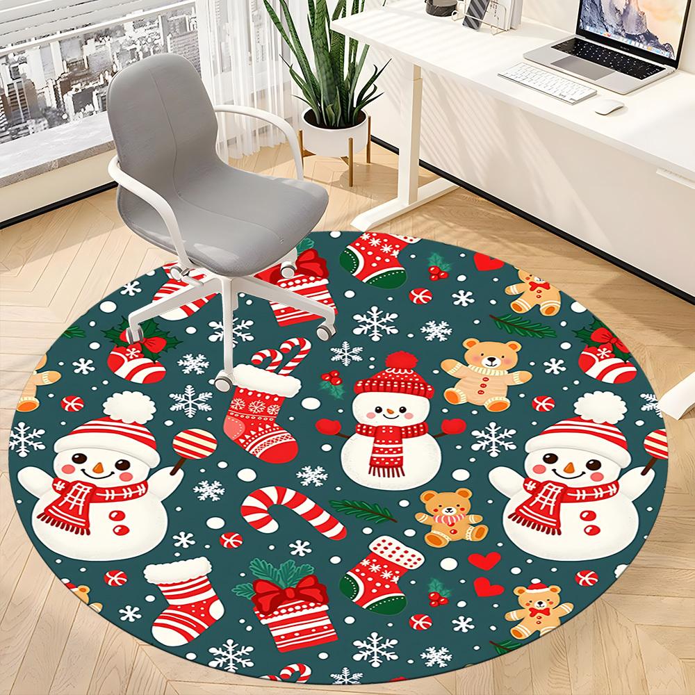 1 Stück Weihnachtsdekoration Teppich für das Büro Rutschfest, Runder Teppich, Weich & Bequem, Teppich für das Büro, Leichte Runde Bodenmatte