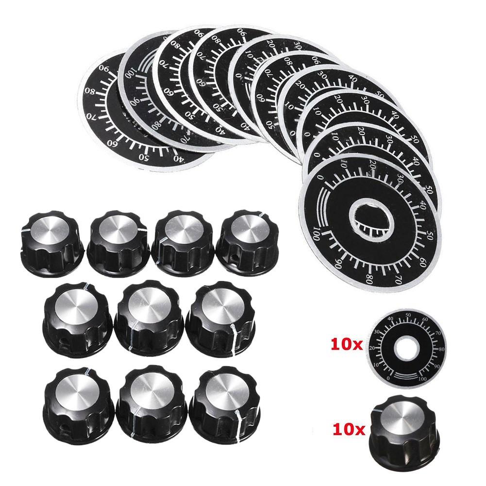 10PCS Rotary Potentiometer Knobs With 10PCS Counting Dial 0-100 Scale