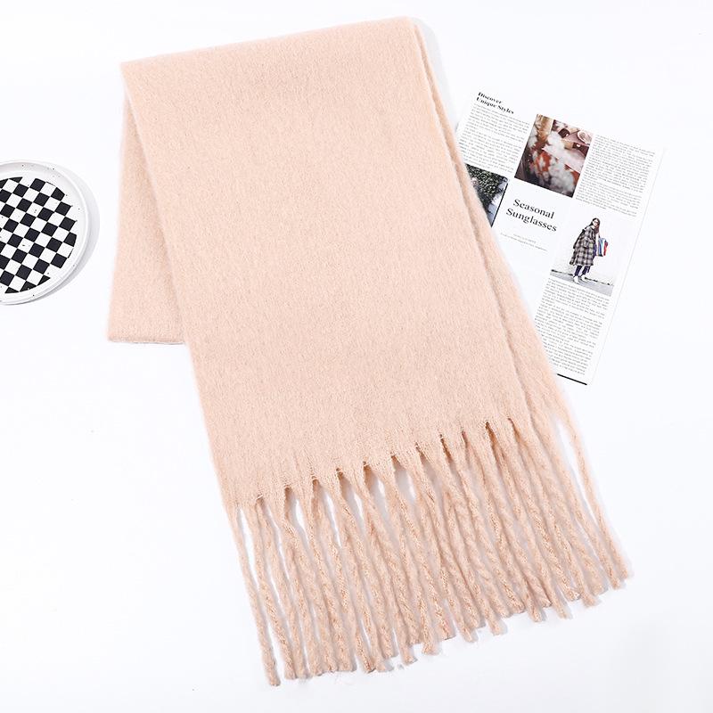 Men's and Women's Thick Woolen Scarf: Solid Color Knitted, Warm, Tassel-Edged, Imitation Cashmere for Winter