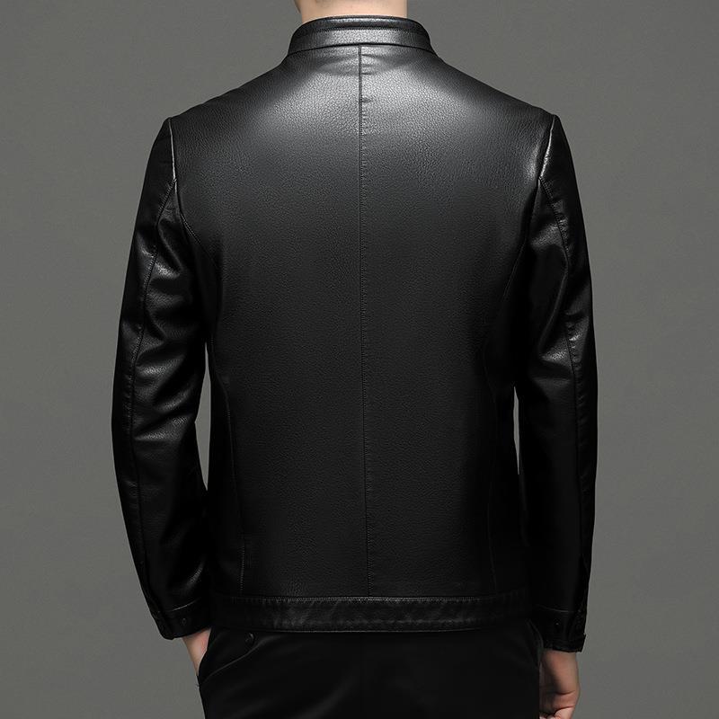 Leather Jacket Spring and Autumn Stand Collar Leather Jacket Men's Casual Middle-aged Dad Wear Sheepskin Leather Jacket Coat
