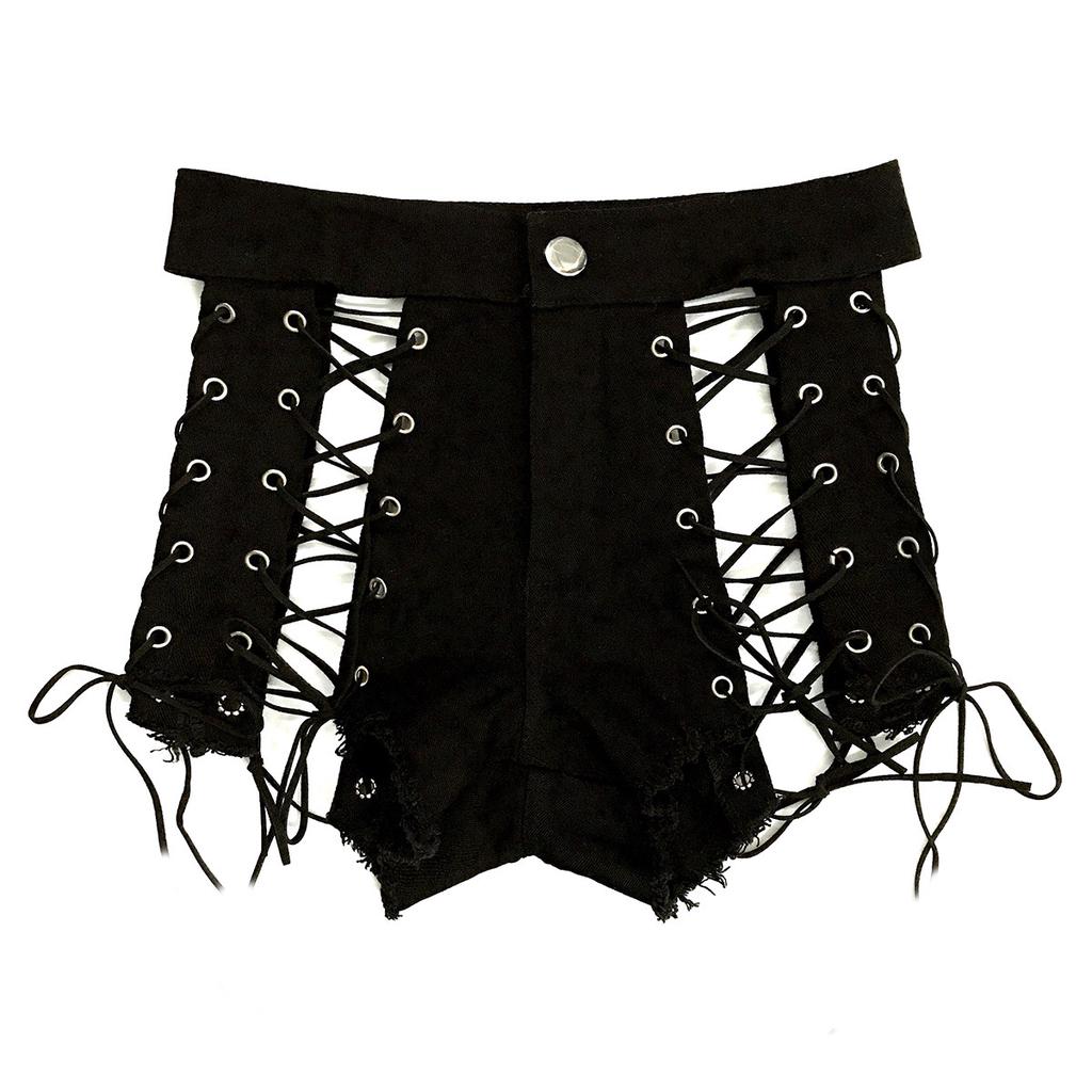 Summer Vintage Elastic Lace Up Women's Denim Shorts Hot Pants Super Nightclub Women's Sexy Jeans