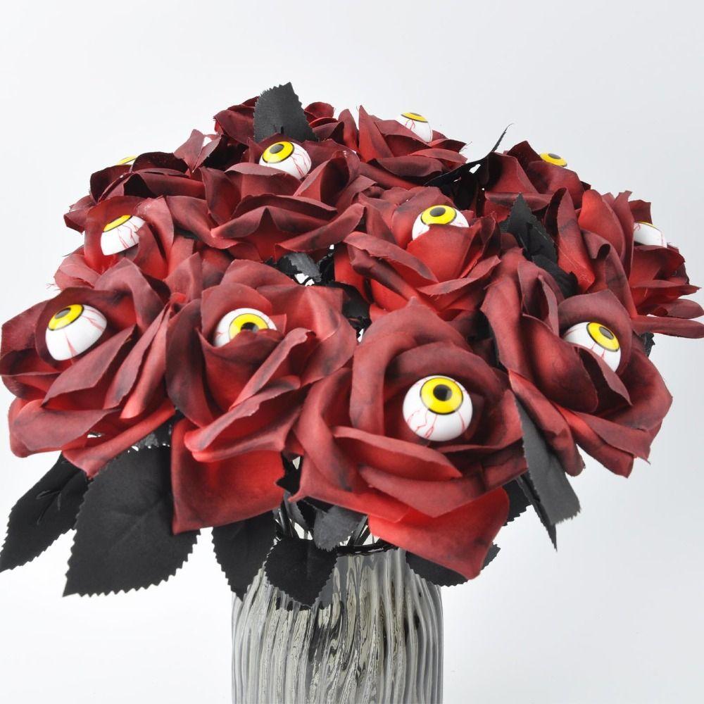 10PCS Scary Eyeball Fake Flower Funny Artificial Rose Flower  Photography Props