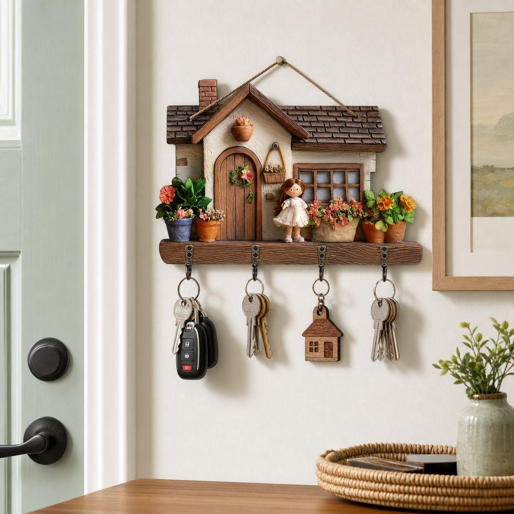 2D Flaches Haus Schlüsselanhänger Holz Dekorative Schlüsselaufhänger Geschenke Wand Schlüsselregal Heimwanddekoration