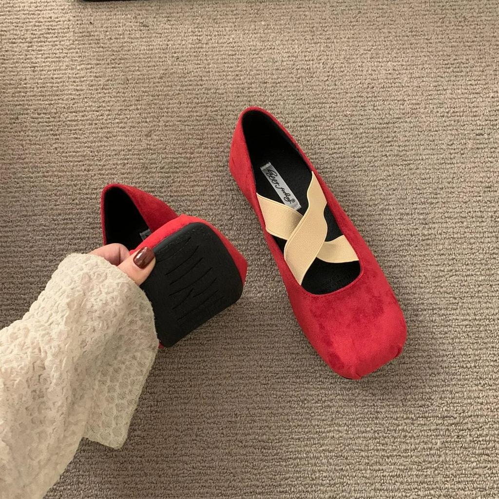 Fashion Bailamos Women Flats Elastic Cross Ballet Shoes Suede Single Shoes New Retro Everything Soft Soled Mary Jane Casual Shoes Mujer