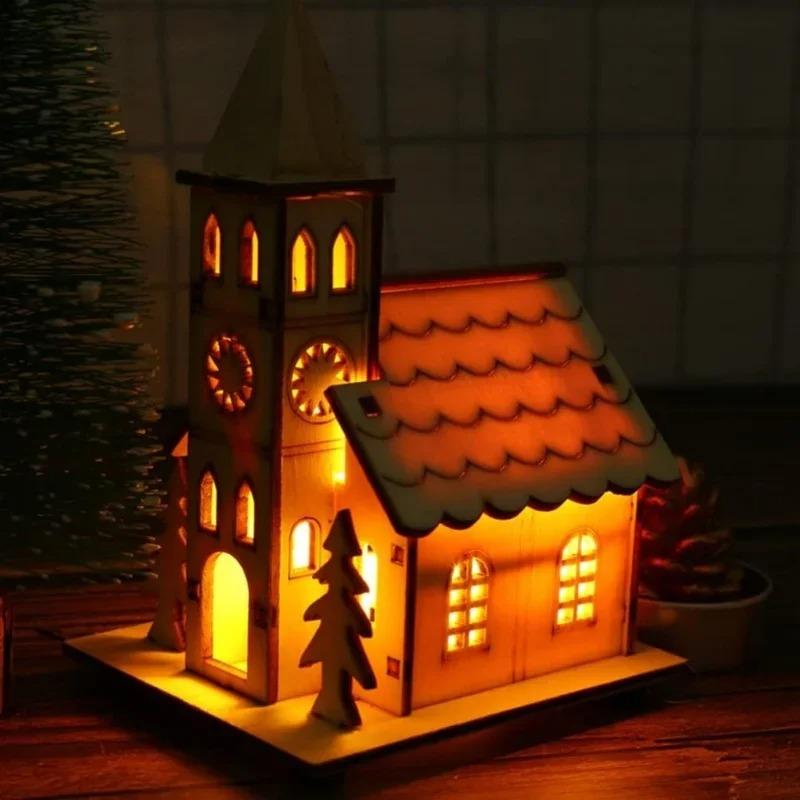 LED Wooden Christmas House Village Decorations Unfinished Wood Xmas House DIY Ornaments Christmas Table Centerpieces