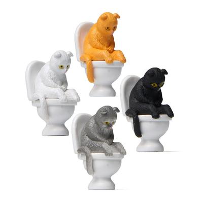 Ornamento Bonsai Estatuetas de Gato de Desenho Animado PVC Sentado no Vaso Sanitário Gatinho Assento de Vaso Sanitário Modelo de Gato