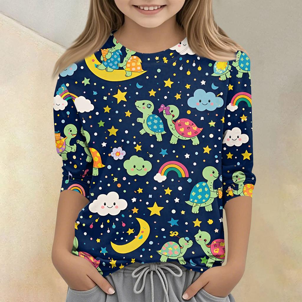 Children's Printed Round Neck Seven Quarter Sleeve Casual T-shirt