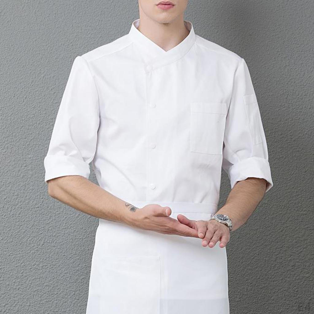 Women Men's 3/4 Sleeve Chef Coat Work Clothes Kitchen Jacket M