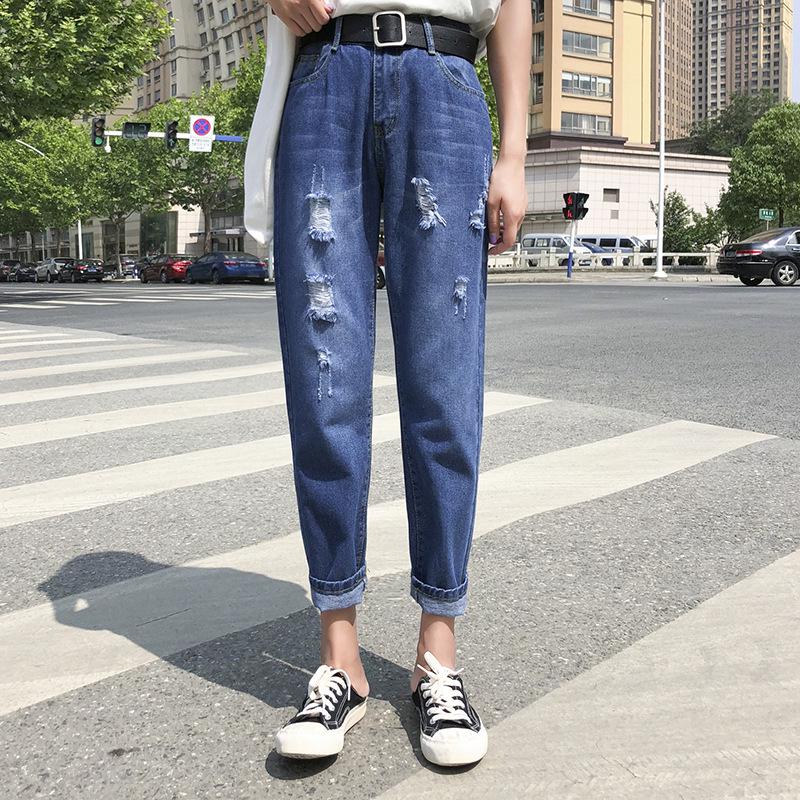 Women's Slimming Ripped Daddy Jeans - Spring/Autumn 2023 Loose Fit, Nine-Point Straight Harem Pants