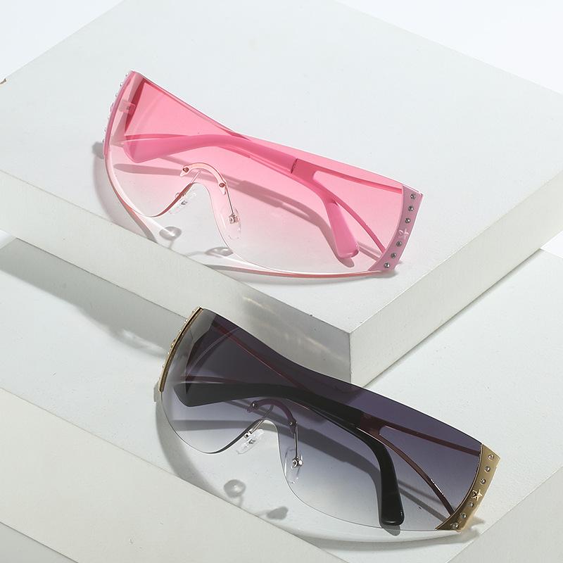 Frameless Men'S And Women'S Y2K Sunglasses, Rhinestone One-Piece Sunglasses, Trendy Sports Glasses