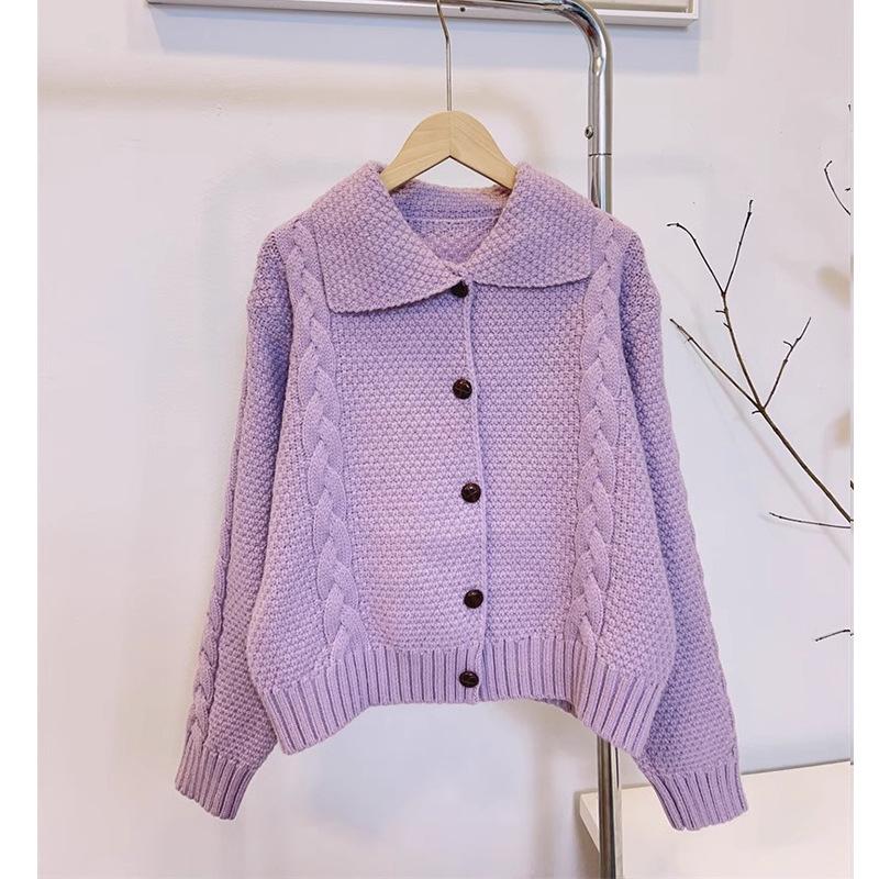 

Lazy Wind Polo Lapel Свитер Куртка Женская Осень и Зима Мягкий Трикотажный Кардиган One size фиолетовый