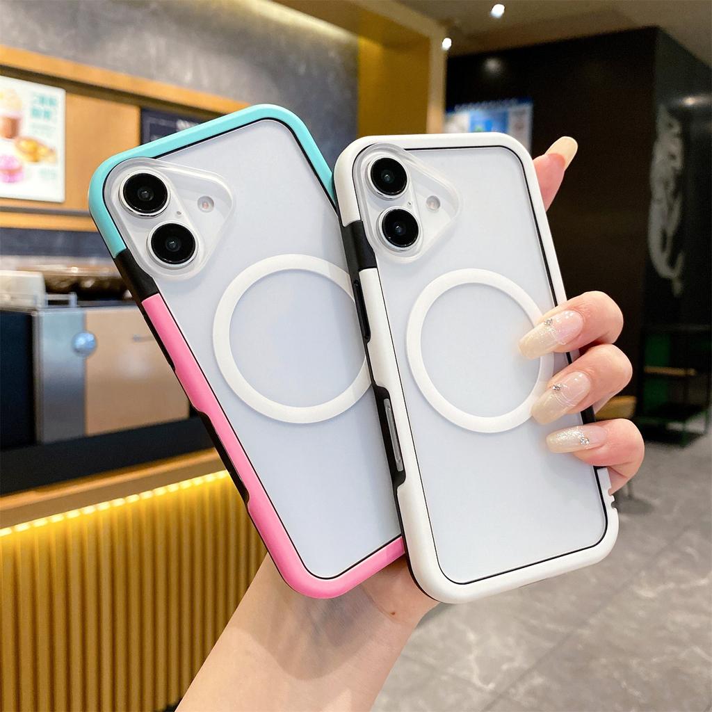 For iPhone 16 Case Compatible with MagSafe Detachable 2-in-1 TPU+PC Clear Phone Cover - Pink / Blue