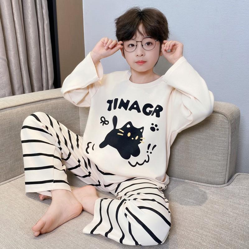 100% Cotton Boys Long Sleeve Pajama Set Cartoon Print Comfortable Sleepwear Kids Ages 8 Fall Home Wear
