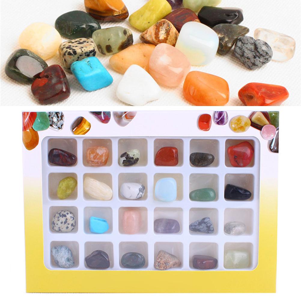 Natural Original Stone Storage Gift Box 24 Kinds of Ore Crystal Rocks Collection Gift for Kids Geology Enthusiast
