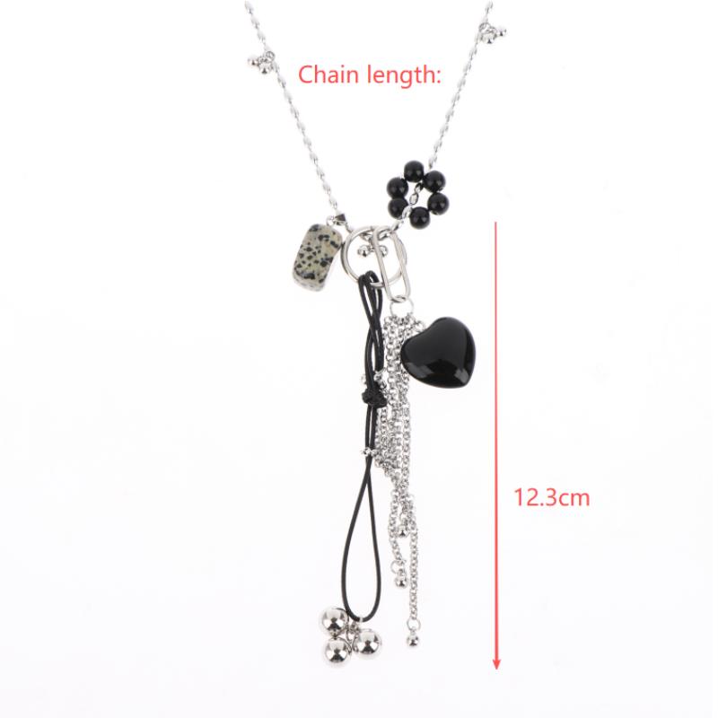Colorful  Heart Tassel Pendant Necklace For Women Girls Spotted Squares Charm Long Chain Neck Jewelry Gift