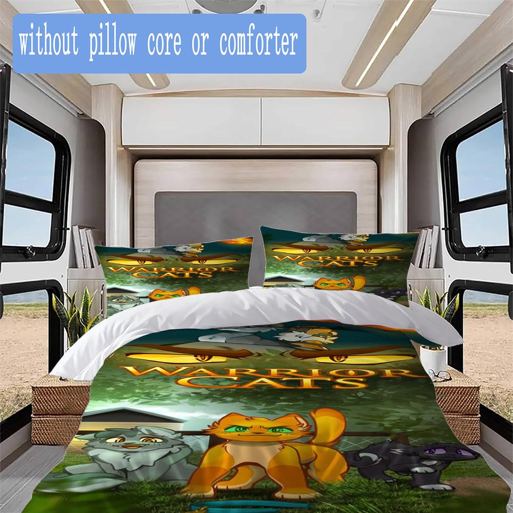 Warrior Cats Movie Pattern Bedding,Quilt Set Quilt Cover Pillowcase Home Birthday Gift (1*duvet Cover+2*pillowcase,without core)XSJT0917556