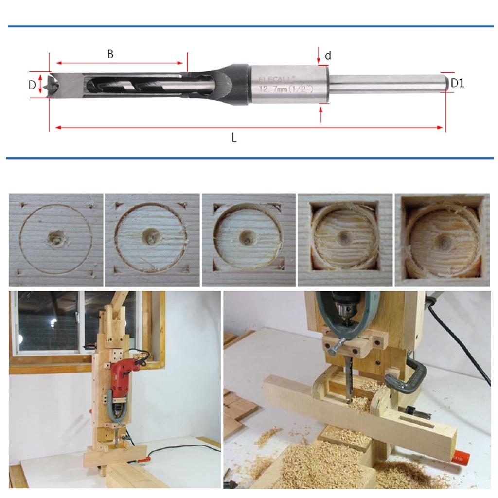 6-12.7mm HSS Square Hole Mortiser Drill Bit Saw Mortising Chisel Woodworking Electric Drill Tools 6-12.7mm 7pcs