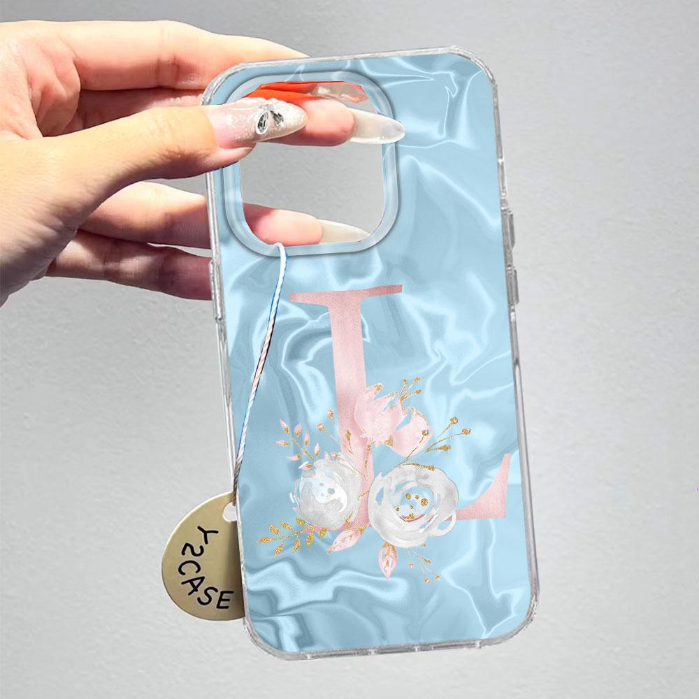 Pink Bule Couple A-Z Letter Flower Shockproof Phone Case For Xiaomi Redmi Note 12 10 8 9 Pro 10S 9s Silicone Shell Back Cover