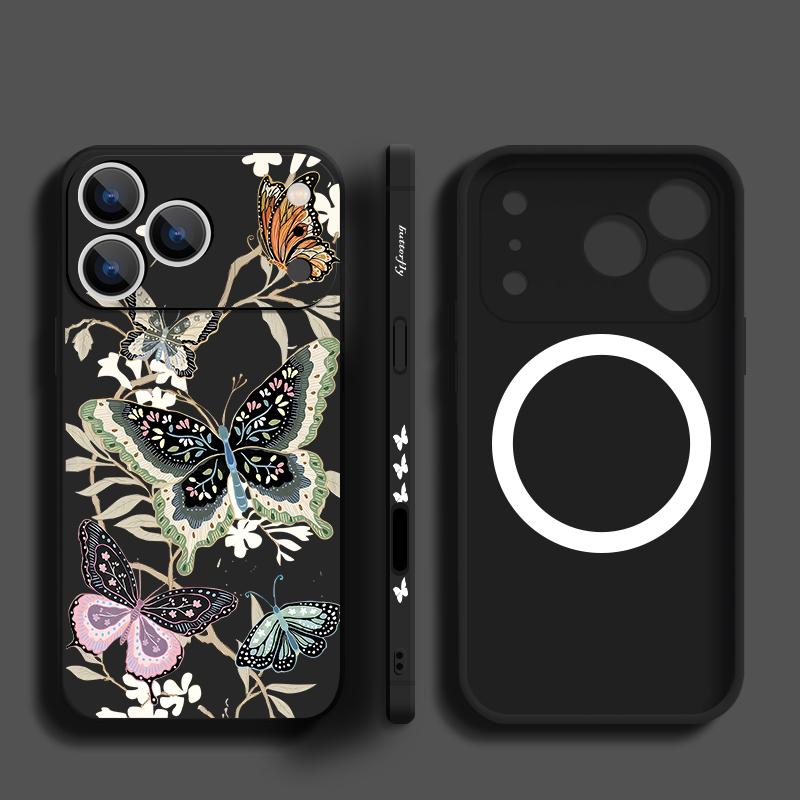For iPhone 17 Pro Max Case INS Colorful Butterfly Flowers Pattern Magnetic For Magsafe Soft Cover For iPhone 16 15 14 13 Pro Max 17E 16E