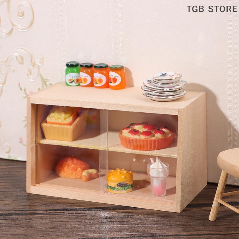 Miniature Wall Cabinet for Dollhouse with Sliding Door -1:12 Storage Showcase Furniture Model Decor Toy Doll House Accessories