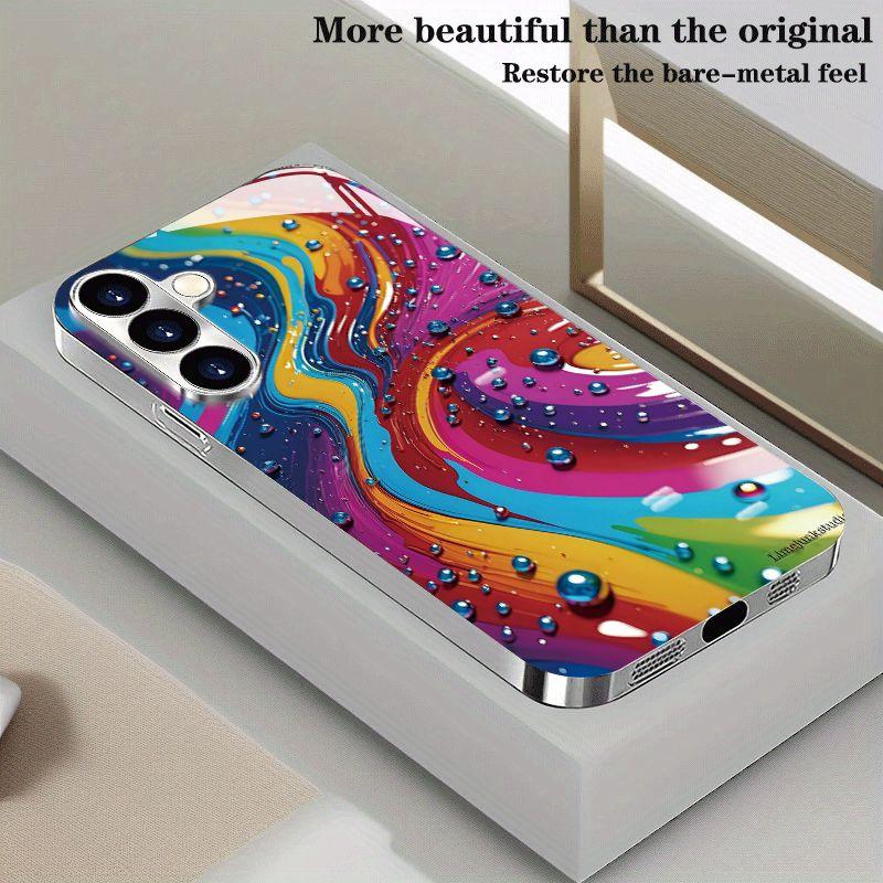 Gold-plated tempered glass phone case for Samsung Galaxy S26, S25, S24, S23, and S22 Ultra Plus. Colorful flowing art. Galaxy S25