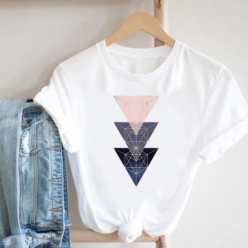 Women's Geometric Floral Print European and American Clothing Short Sleeve T-shirt Women Clothes  Tops  Harajuku