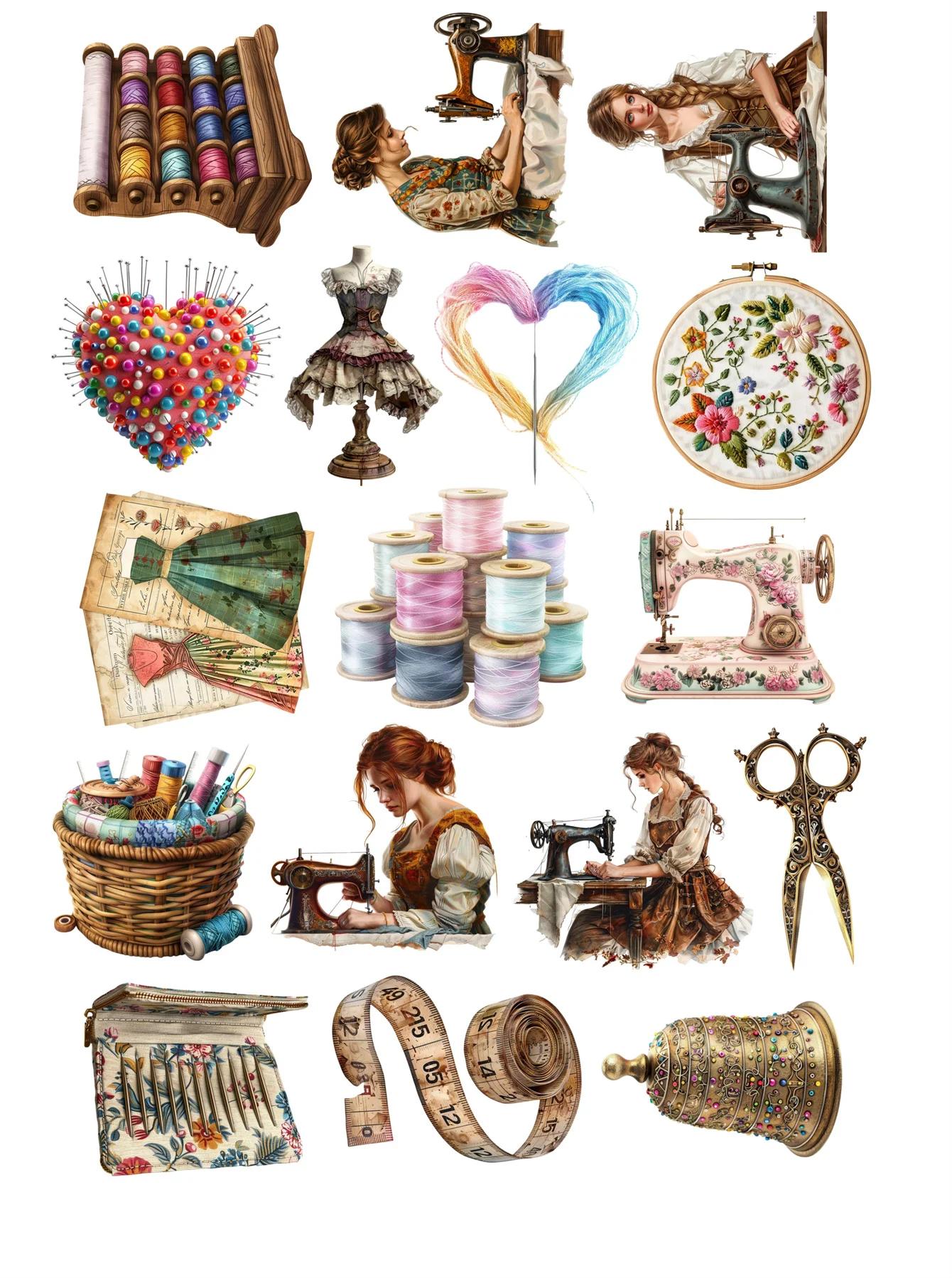 

17PCS DIY Scrapbooking Hand-painted Stickers Retro tailor girl Album Daily Happy Planner Label cute stationery білий